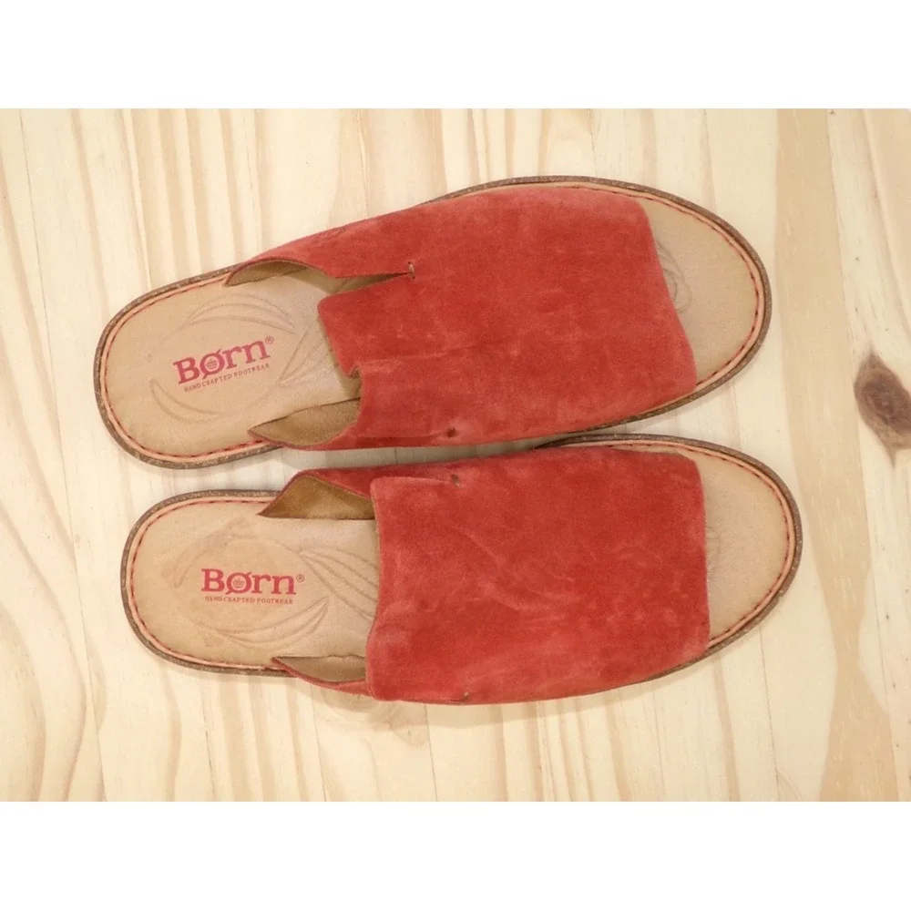 Born Mesilla Slide Sandals Womens Burnt Orange Size 8 M Slip On Leather Suede